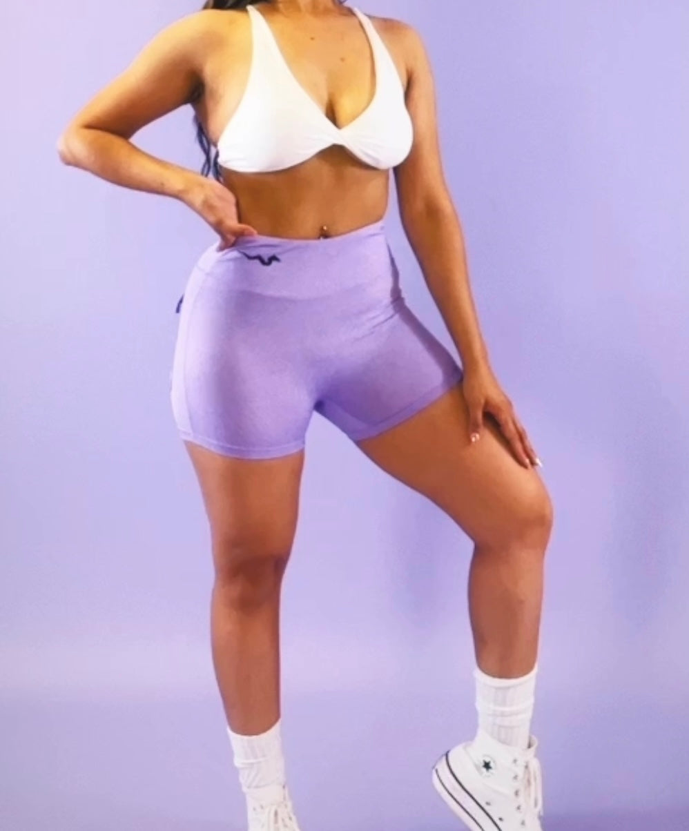 Booty Scrunch Button Shorts- Lavender