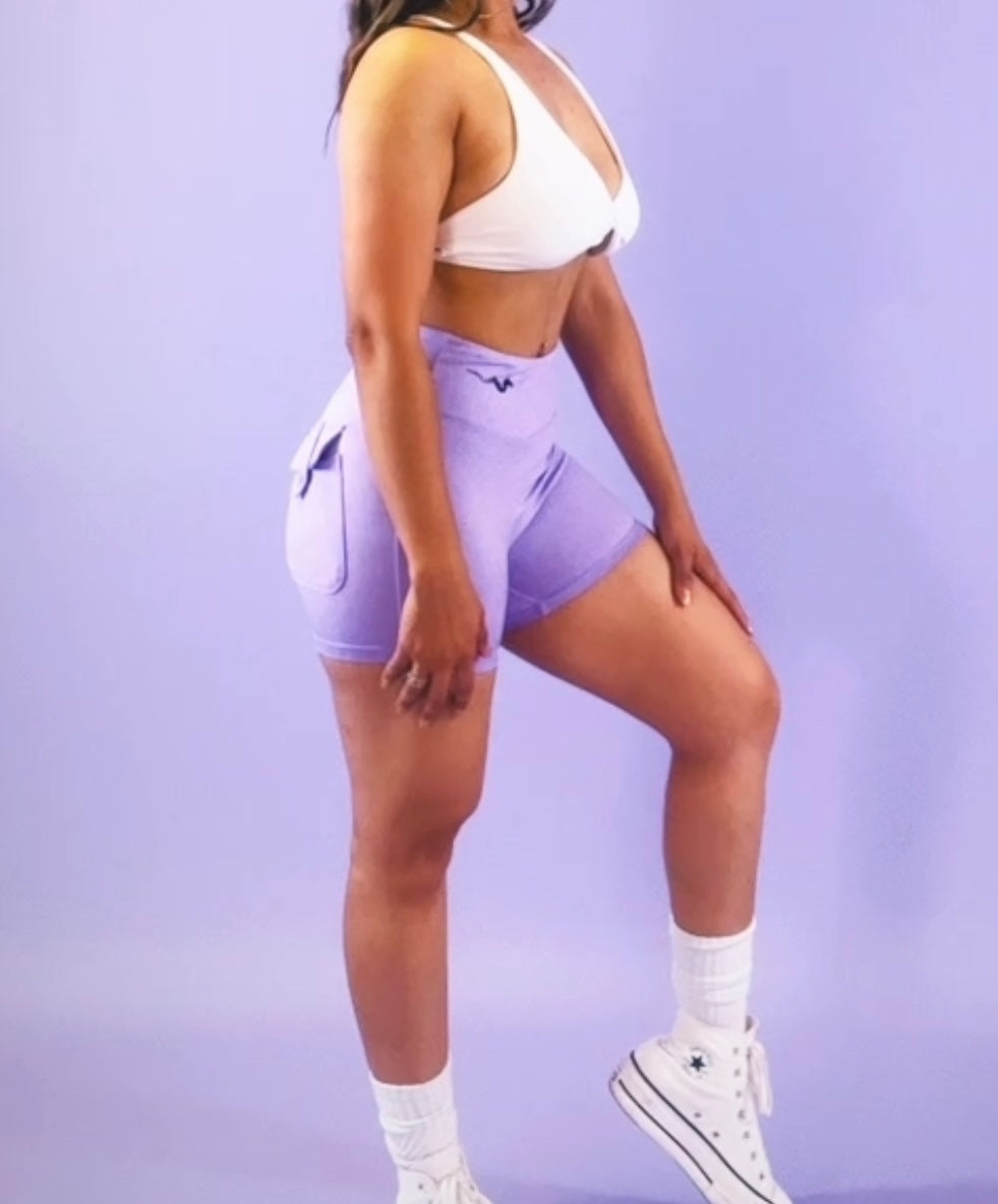 Booty Scrunch Button Shorts- Lavender