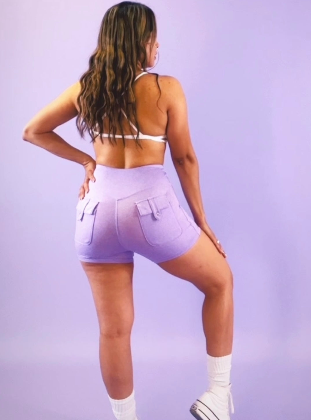 Booty Scrunch Button Shorts- Lavender